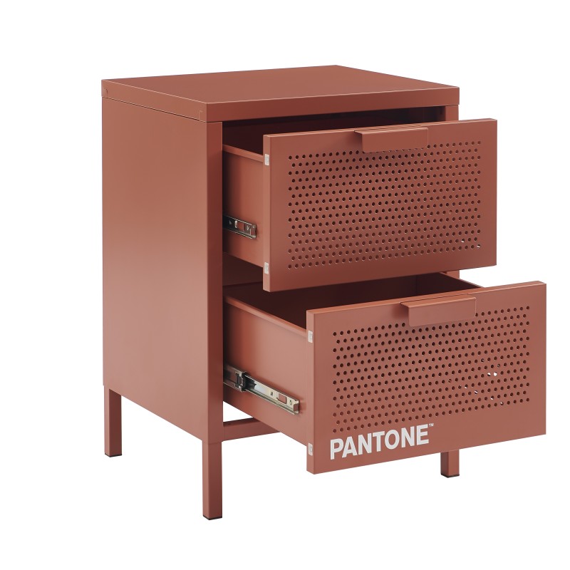 Table de chevet PANTONE  métal terracotta double tiroirs 40cm