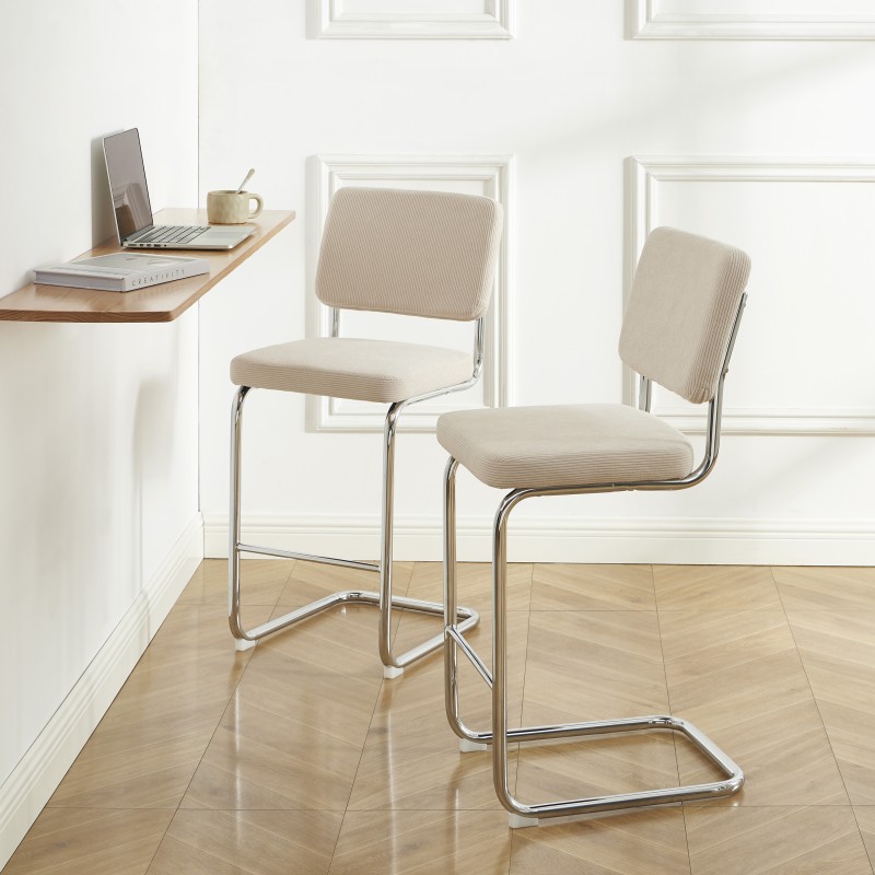 Lot de 2 Tabourets JACK 65cm velours côtelé beige