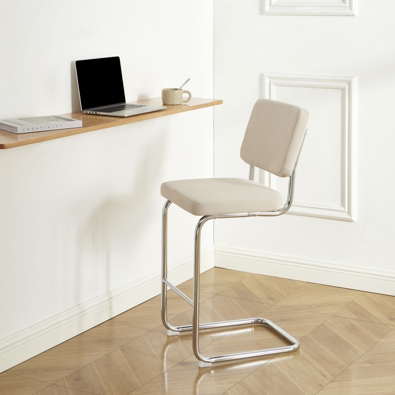Lot de 2 Tabourets JACK 65cm velours côtelé beige