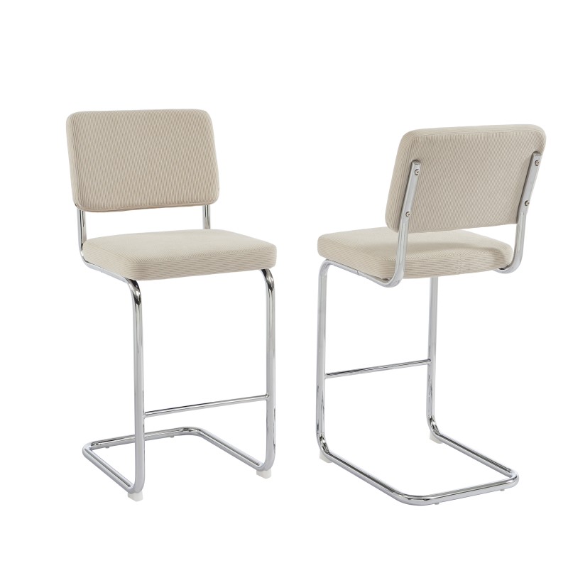 Lot de 2 Tabourets JACK 65cm velours côtelé beige