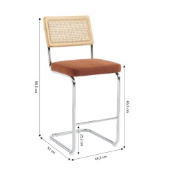 Lot de 2 Tabourets ELLA cannage velours côtelé terracotta