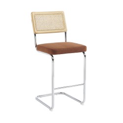 Lot de 2 Tabourets ELLA cannage velours côtelé terracotta