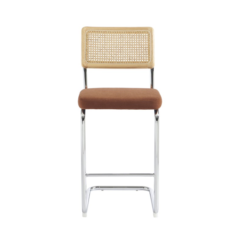 Lot de 2 Tabourets ELLA cannage velours côtelé terracotta