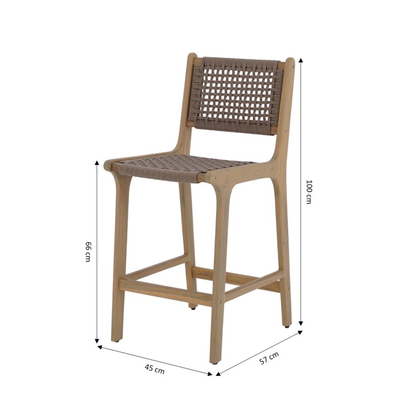 Lot de 2 tabourets de bar intérieur/extérieur KUTA en bois d'acacia et corde marron clair H100 cm