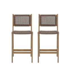 Lot de 2 tabourets de bar intérieur/extérieur KUTA en bois d'acacia et corde marron clair H100 cm