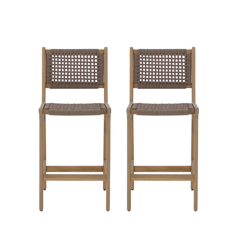 Lot de 2 tabourets de bar intérieur/extérieur KUTA en bois d'acacia et corde marron clair H100 cm