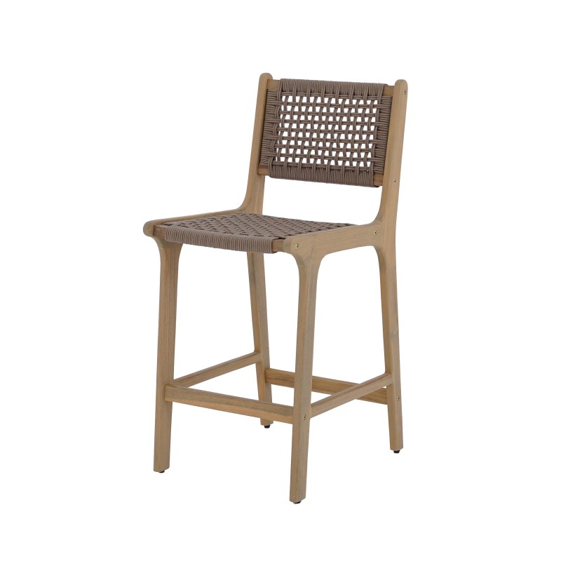 Lot de 2 tabourets de bar intérieur/extérieur KUTA en bois d'acacia et corde marron clair H100 cm