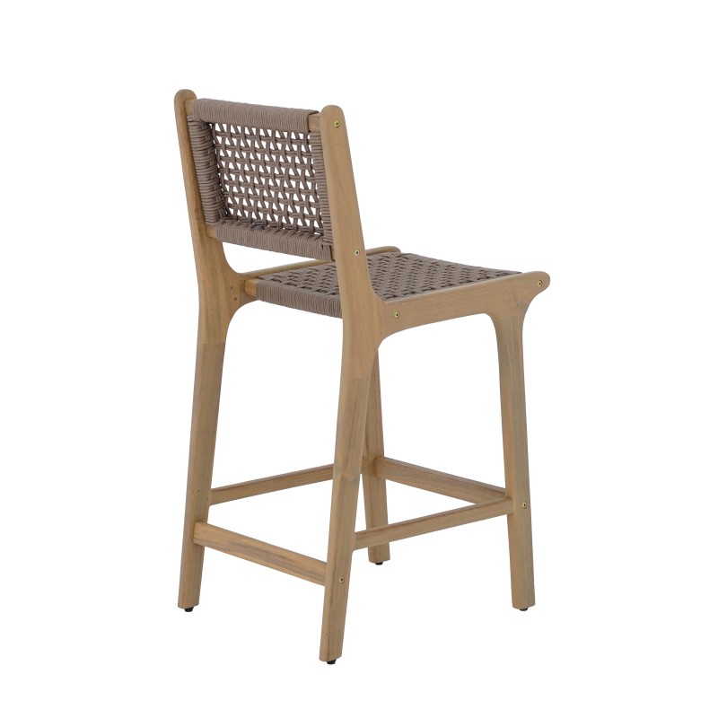 Lot de 2 tabourets de bar intérieur/extérieur KUTA en bois d'acacia et corde marron clair H100 cm