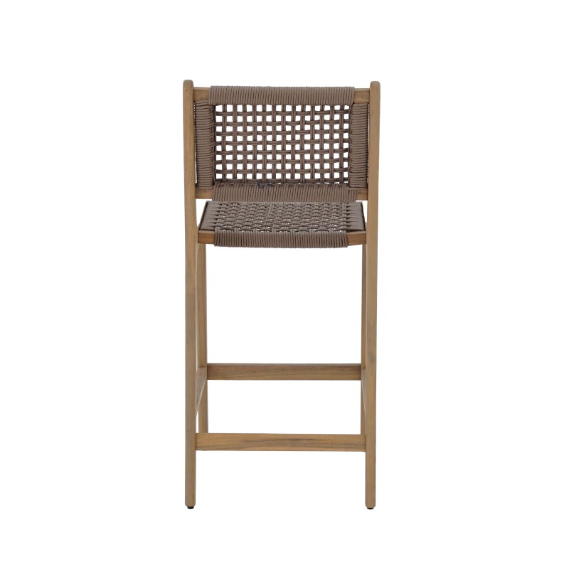 Lot de 2 tabourets de bar intérieur/extérieur KUTA en bois d'acacia et corde marron clair H100 cm
