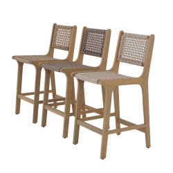 Lot de 2 tabourets de bar intérieur/extérieur KUTA en bois d'acacia et corde marron clair H100 cm