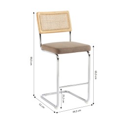 Lot de 2 tabourets mi-hauts ELLA cannage velours côtelé grège