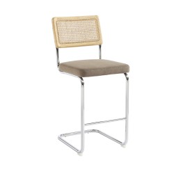 Lot de 2 tabourets mi-hauts ELLA cannage velours côtelé grège