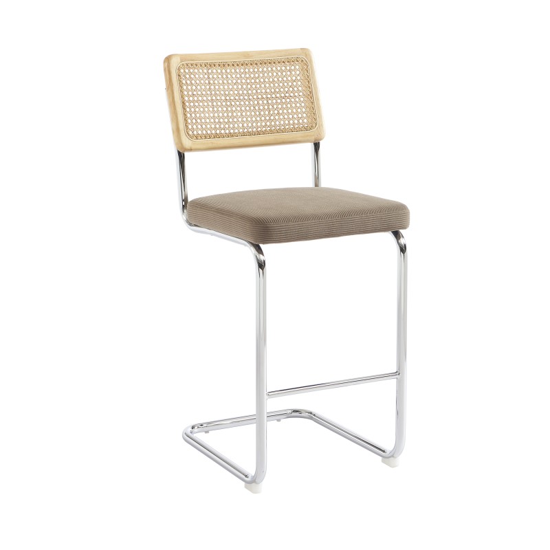 Lot de 2 tabourets mi-hauts ELLA cannage velours côtelé grège