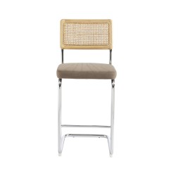 Lot de 2 tabourets mi-hauts ELLA cannage velours côtelé grège