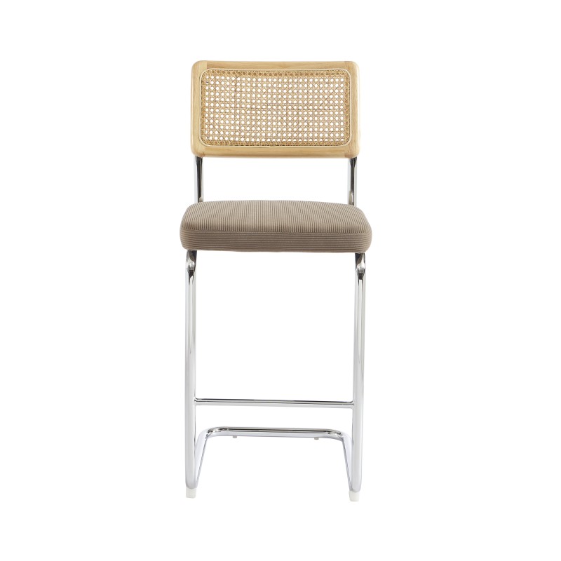 Lot de 2 tabourets mi-hauts ELLA cannage velours côtelé grège