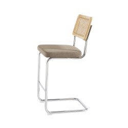 Lot de 2 tabourets mi-hauts ELLA cannage velours côtelé grège