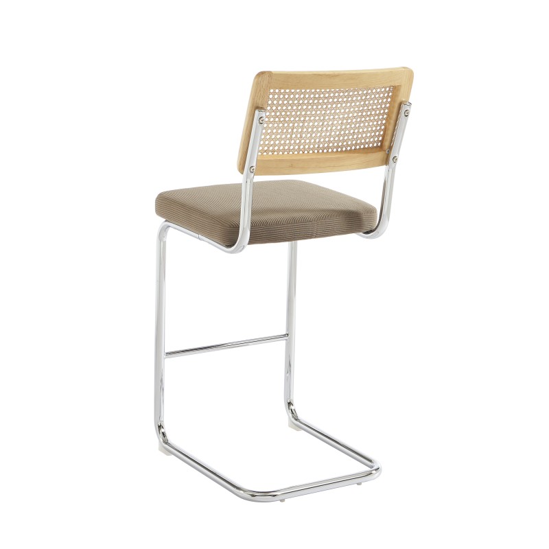 Lot de 2 tabourets mi-hauts ELLA cannage velours côtelé grège