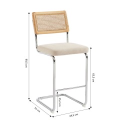 Lot de 2 tabourets mi-hauts ELLA cannage velours côtelé beige