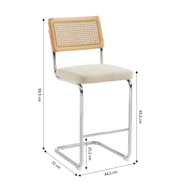 Lot de 2 tabourets mi-hauts ELLA cannage velours côtelé beige