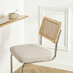 Lot de 2 tabourets mi-hauts ELLA cannage velours côtelé beige