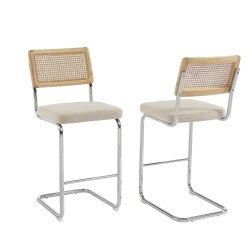 Lot de 2 tabourets mi-hauts ELLA cannage velours côtelé beige