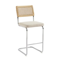 Lot de 2 tabourets mi-hauts ELLA cannage velours côtelé beige