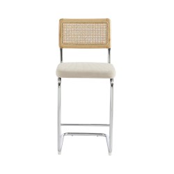 Lot de 2 tabourets mi-hauts ELLA cannage velours côtelé beige