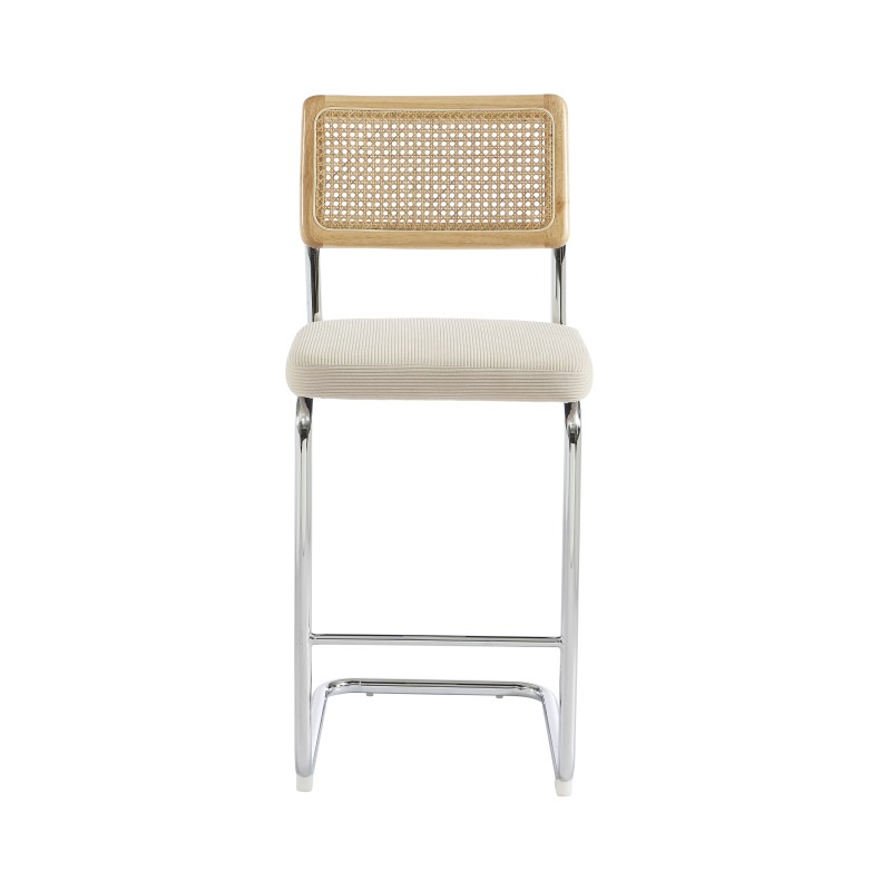 Lot de 2 tabourets mi-hauts ELLA cannage velours côtelé beige