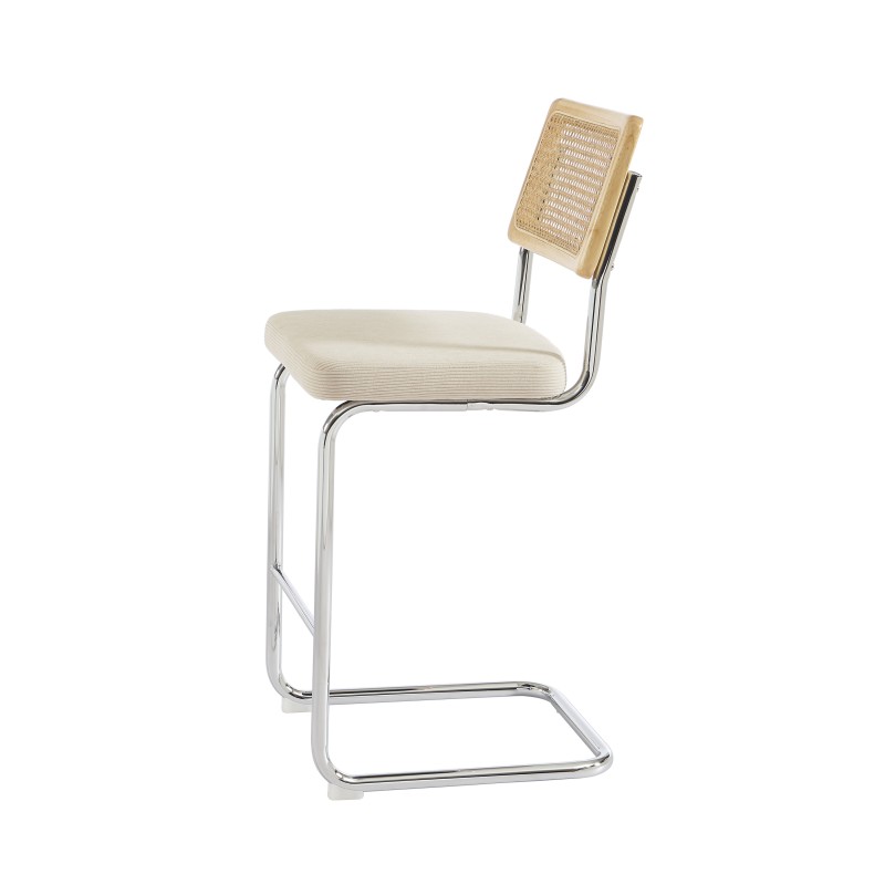 Lot de 2 tabourets mi-hauts ELLA cannage velours côtelé beige