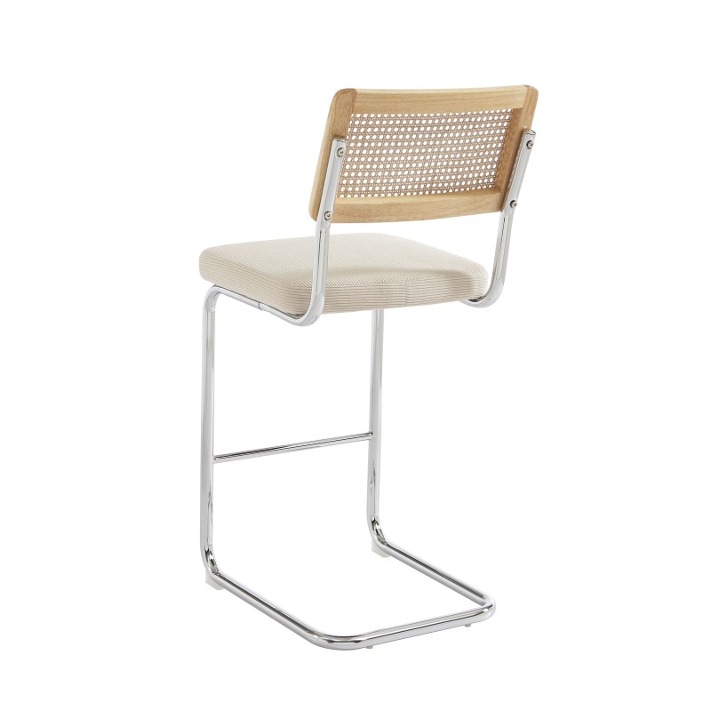 Lot de 2 tabourets mi-hauts ELLA cannage velours côtelé beige