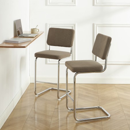 Lot de 2 Tabourets JACK 65 cm velours côtelé grège