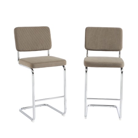 Lot de 2 Tabourets JACK 65 cm velours côtelé grège