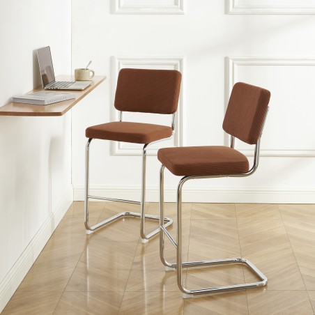 Lot de 2 tabourets mi-hauts JACK velours côtelé terracotta pied métal