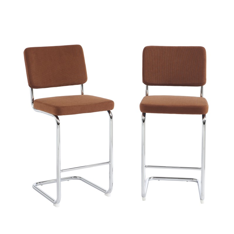 Lot de 2 Tabourets JACK 65cm velours côtelé terracotta