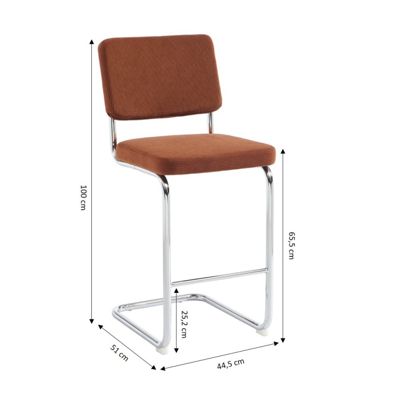 Lot de 2 Tabourets JACK 65cm velours côtelé terracotta