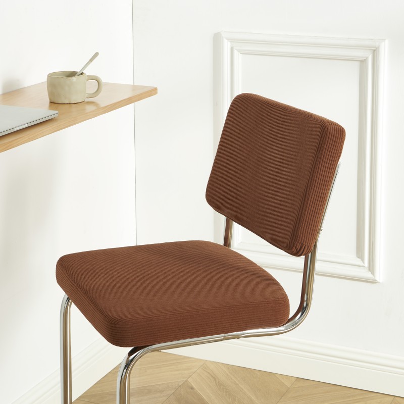 Lot de 2 Tabourets JACK 65cm velours côtelé terracotta