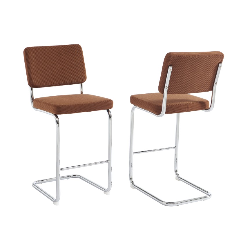 Lot de 2 Tabourets JACK 65cm velours côtelé terracotta