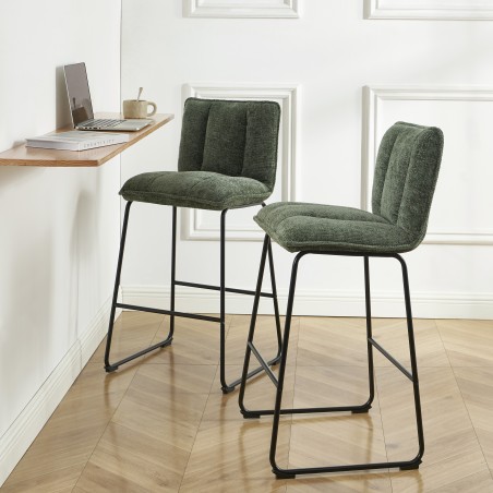 Lot de 2 tabouret ISOLA tissu vert
