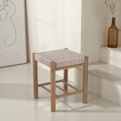 Tabouret intérieur et extérieur AVI en bois d'acacia et corde beige