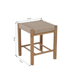 Tabouret intérieur et extérieur AVI en bois d'acacia et corde beige