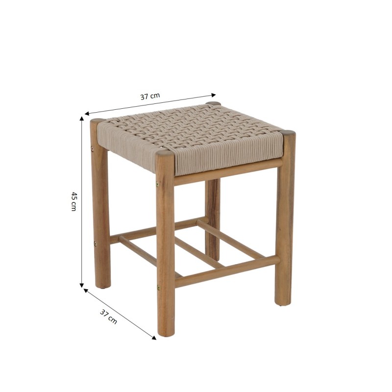Tabouret intérieur et extérieur AVI en bois d'acacia et corde beige
