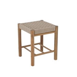 Tabouret intérieur et extérieur AVI en bois d'acacia et corde beige
