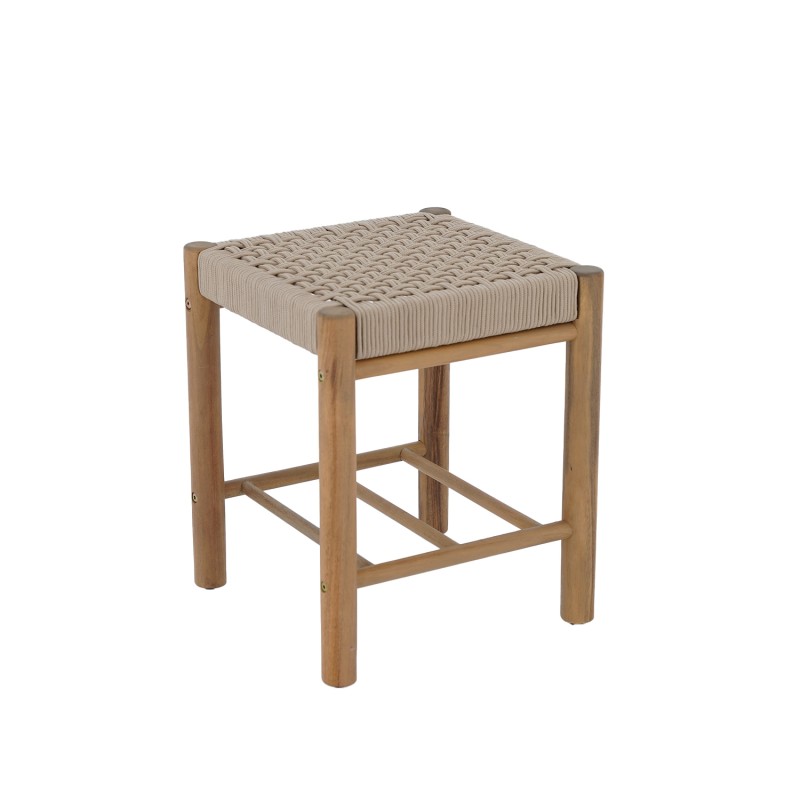 Tabouret intérieur et extérieur AVI en bois d'acacia et corde beige