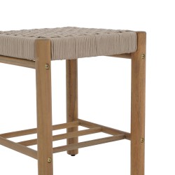 Tabouret intérieur et extérieur AVI en bois d'acacia et corde beige