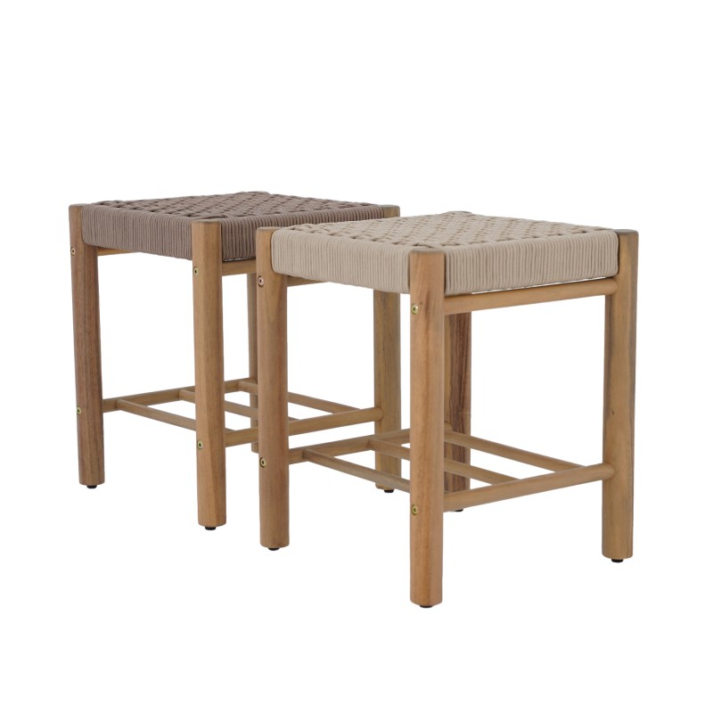 Tabouret intérieur et extérieur AVI en bois d'acacia et corde beige