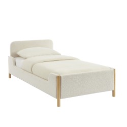 Lit enfant ARI tissu bouclette beige 90x190 sommier inclus