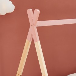 Lit enfant tipi TINY rose et pin massif 90x190 sommier inclus