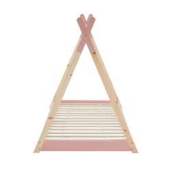 Lit enfant tipi TINY rose et pin massif 90x190 sommier inclus