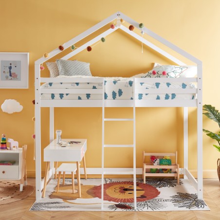 Lit mezzanine TINY 90x190 pin blanc sommier inclus