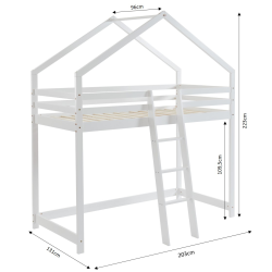 Lit mezzanine TINY 90x190 pin blanc sommier inclus